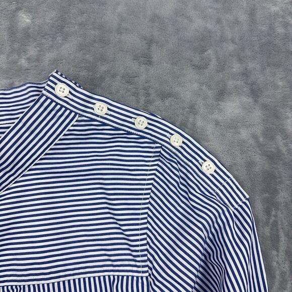 J Crew Top Womens 16 Funnelneck Striped Shirt Button Shoulder Blue White G9944 - Picture 3 of 9